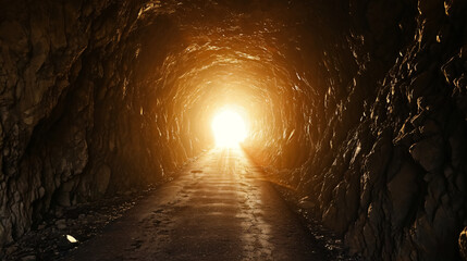 Underground tunnel with light at end. 3D rendering and illustration. 3d render illustration.