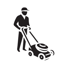 lawn care logo element, vector logo of person with lawn mower, lawn care logo template