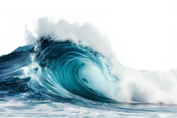 Large stormy ocean wave isolated on transparent background. Sea wave with swirl effect