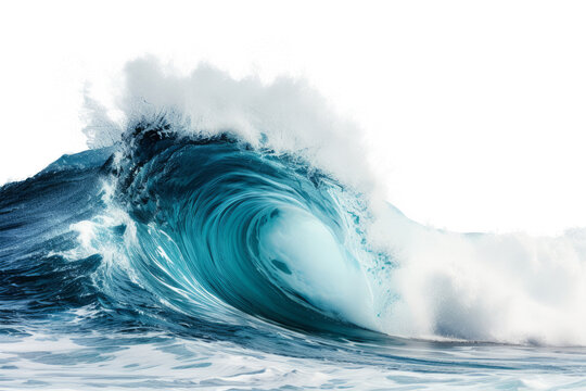 Large stormy ocean wave isolated on transparent background. Sea wave with swirl effect