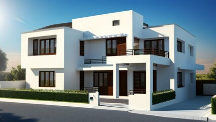 3d house model rendering on white background, Clean and precise 3D illustration modern cozy house. Concept for real estate or property.