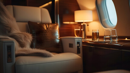 interior of a private luxury airplane cabin