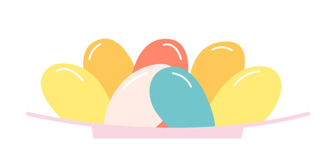 Flat style plate with colored Easter eggs vector