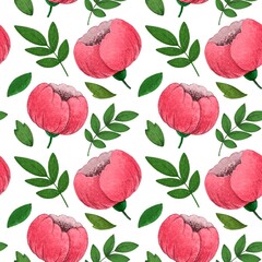 Seamless floral pattern, watercolor. Spring illustration on a white background.