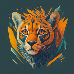 baby tiger in flat painting style design isolated in the center of the image with a solid color background  