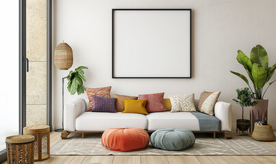 Mockup one empty frame, modern design, mockup for advertising paintings, living room, living room design