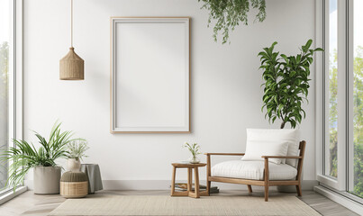 Mockup one empty frame, modern design, mockup for advertising paintings, living room, living room design