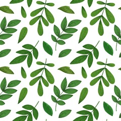 Seamless pattern of leaves, watercolor on a white background.
