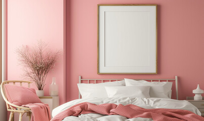 Mockup of three empty frames, modern design, mockup to advertise pictures, bedroom