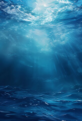 Serene Underwater Beauty: Sunlit Depths, Clear Blue Waters, and Vibrant Skies in a Tranquil Aquatic Scene