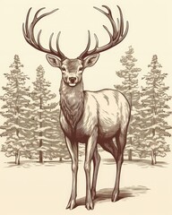 Vintage Black Deer Head Drawing Illustration for Forest and Christmas Themed Clip Art and Engraving