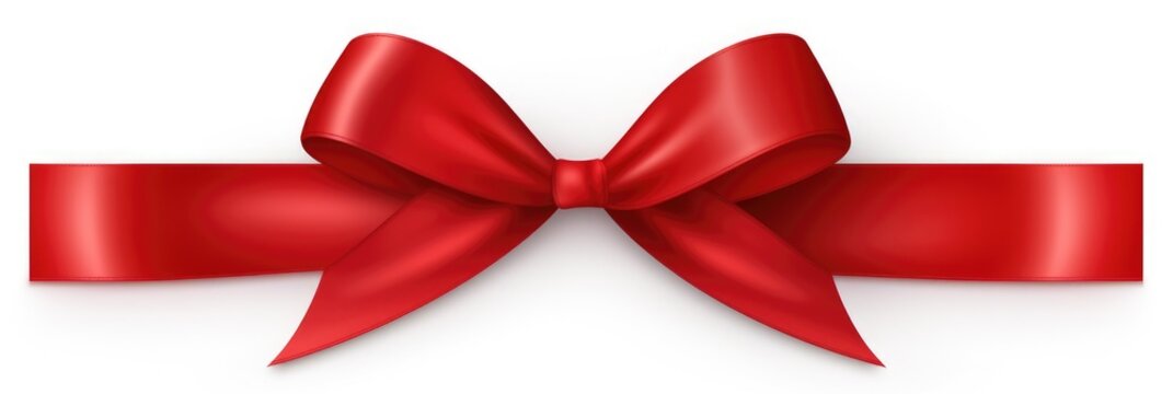 Silky Red Long Ribbon Element for Decoration. Abstract Horizontal Flat Design with Macro Closeup.