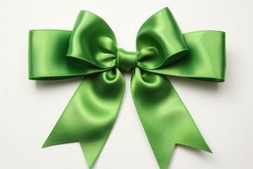 Green Bow and Ribbon Decoration for Christmas and Birthday Gifts. Isolated on White Background