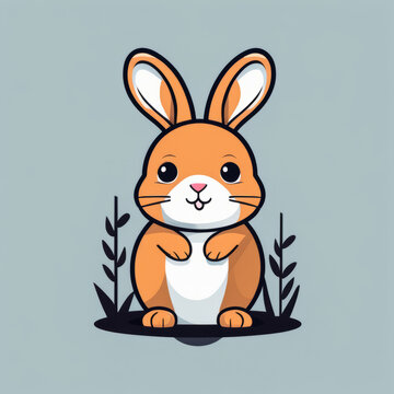 easter bunny in flat style design isolated in the center of the image with a solid color background  