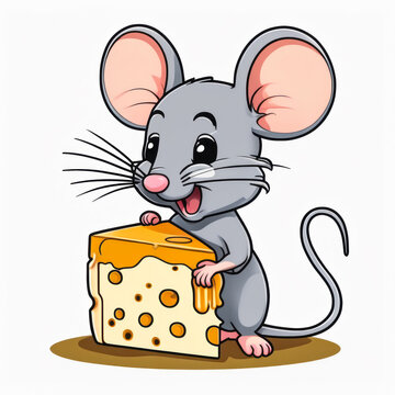 mouse with cheese in flat style design isolated in the center of the image with a solid color background  