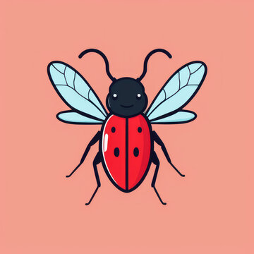 illustration of a ladybug in flat style design isolated in the center of the image with a solid color background  