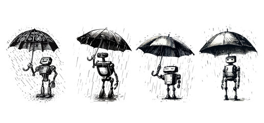 robot with umbrella