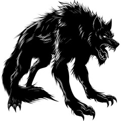 Silhouette warewolf or occasionally lycanthrope or lycan monster black color only full body