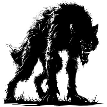Silhouette warewolf or occasionally lycanthrope or lycan monster black color only full body