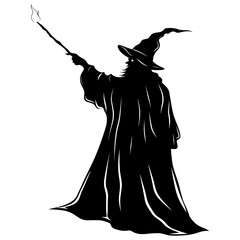 Silhouette wizard with wand black color only full 