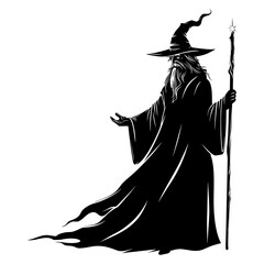Silhouette wizard with wand black color only full 