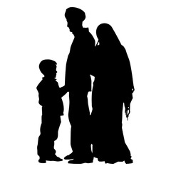 Silhouette happy muslim family black color only