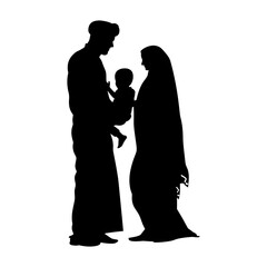 Silhouette happy muslim family black color only