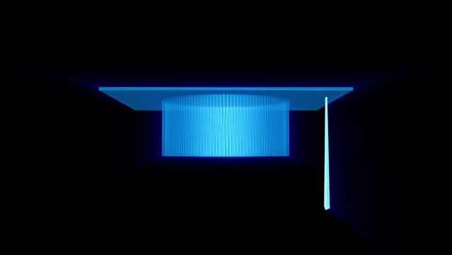 Rotating a student's holographic cap on a black screen. Looping movement of the master's element. Knowledge, education and science concept. Stock video of online training in 4K.