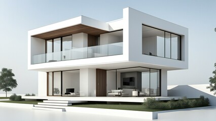 Fototapeta premium Modern white house, contemporary home design, luxury architecture, 3D rendering