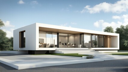 3d house model rendering on white background, Clean and precise 3D illustration modern cozy house. Concept for real estate or property.