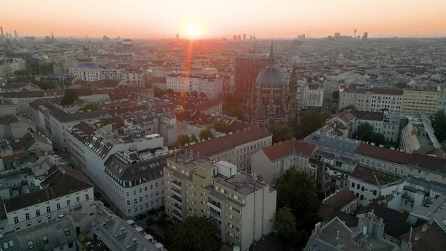 Aerial Vienna city skyline aerial view time lapse footage of city vienna asutria drone footage at sunrise.