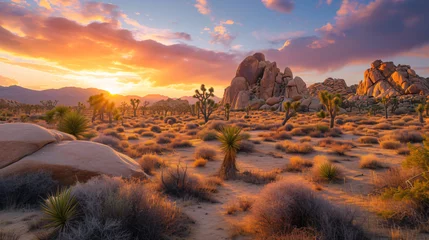 Foto op Canvas Sunrise at Joshua Tree National Park in Southern. © Liza