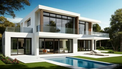 Fototapeta na wymiar 3d house model rendering on white background, Clean and precise 3D illustration modern cozy house. Concept for real estate or property.