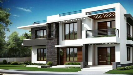 Fototapeta premium Modern house, contemporary home, white exterior, luxury architecture, residential building