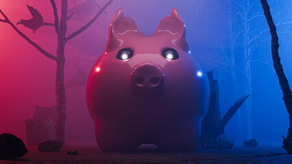3d render of pink piggy bank on a evil background