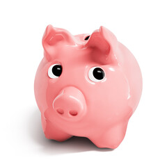3d render of cute pink piggy bank isolated on white background