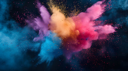 Explosive burst of colored powder, a vibrant celebration of Mardi Gras, captured in a dynamic freeze-frame