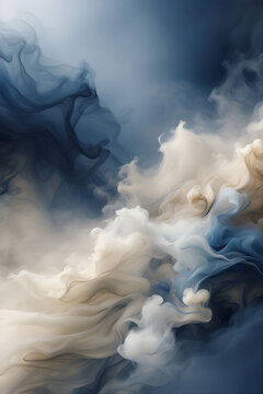 Abstract blue and beige fluid smoke abstract surreal background. Creative wallpaper design. Trendy colors.