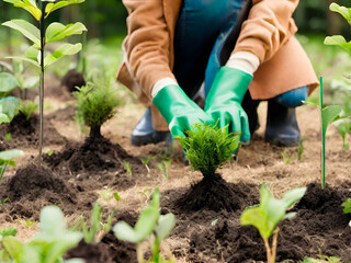 person planting a tomato seedling