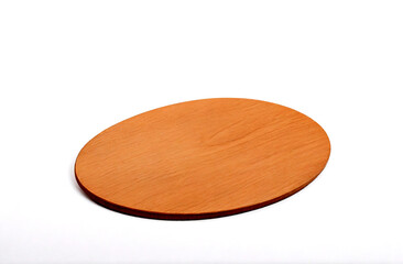 Oval wooden plank on white background