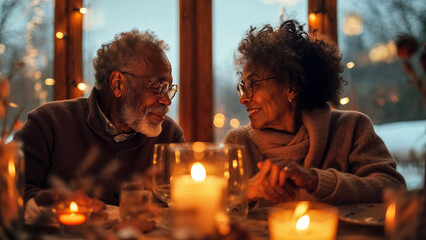 Elderly Couple Enjoying Romantic Candlelit Dinner at Home
