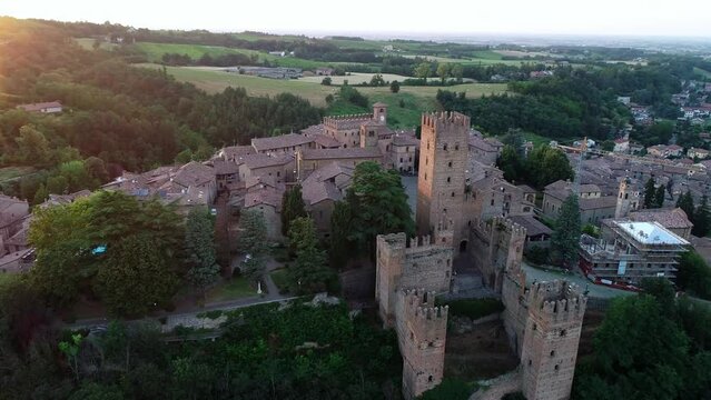 Aerial view of medieval village of Castell'Arquato, Piacenza, Italy