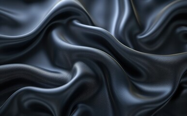 Silky black satin fabric with a subtle, reflective sheen. High-resolution, perfectly lit image against a smooth background. Elegance, sophistication, and luxury