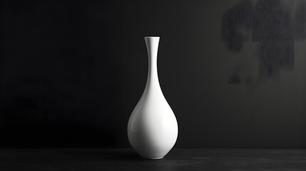 Minimalist composition of a single white vase on a black background, emphasizing simplicity and clean lines