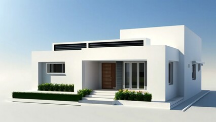 3d house model rendering on white background, Clean and precise 3D illustration modern cozy house. Concept for real estate or property.