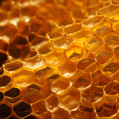 Organic honeycomb structure, close-up detail, golden hues, natural geometric pattern
