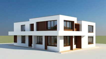 3d house model rendering on white background, Clean and precise 3D illustration modern cozy house. Concept for real estate or property.