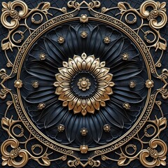 Black and gold Victorian-themed 3D wallpaper for the ceiling, complemented by a decorative frame background.