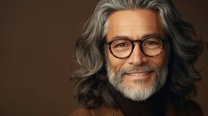 A man with long gray hair a beard and glasses smiling warmly at the camera.