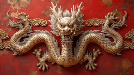 Fototapeta premium chinese dragon statue on the wall
